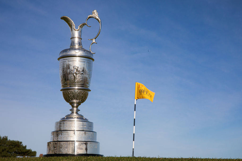The Claret Jug by the 17th green at Royal Liverpool Golf Club